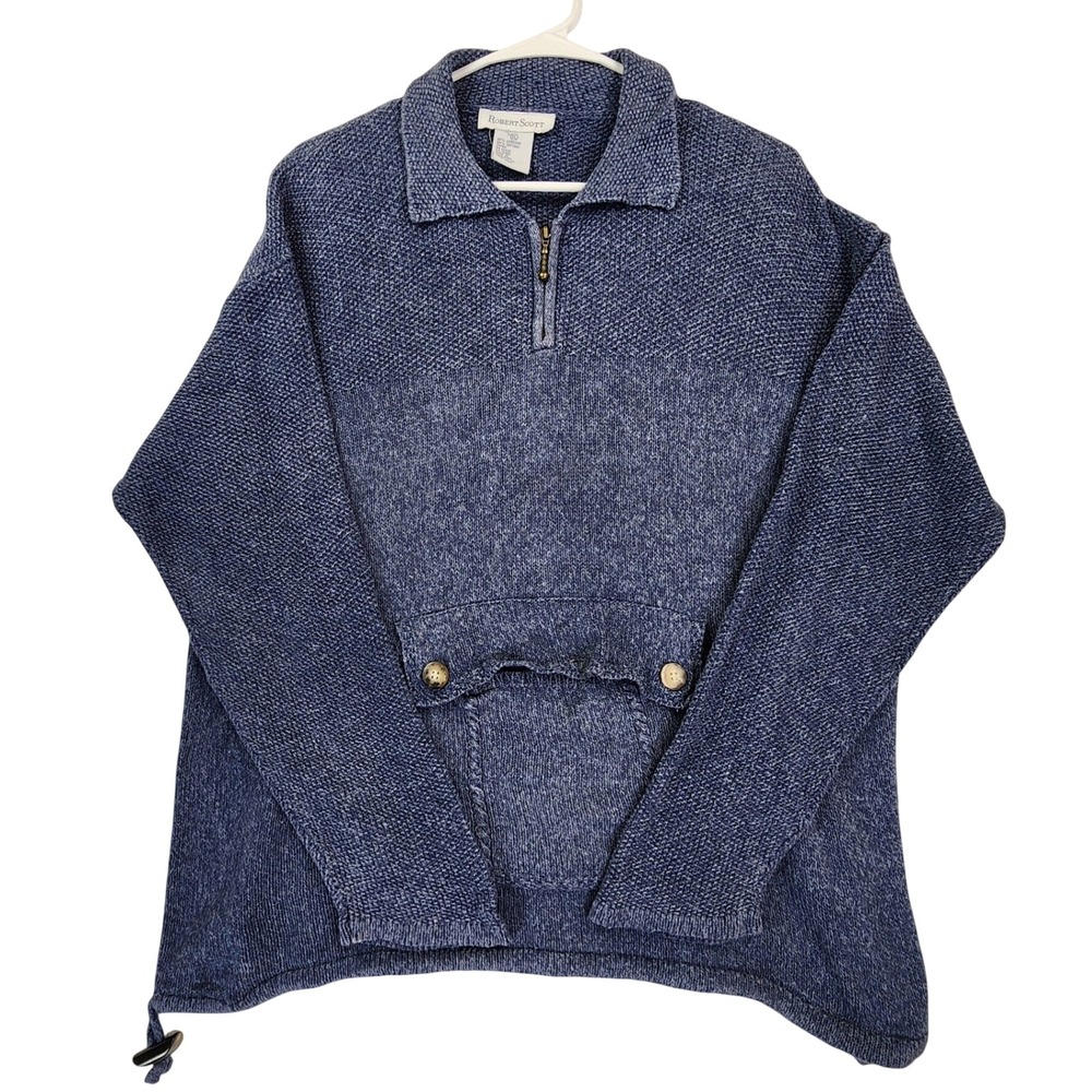 Robert Scott XL Blue Linen Cotton 1/4 Zip Pullover Sweater Coastal Grandpa Core